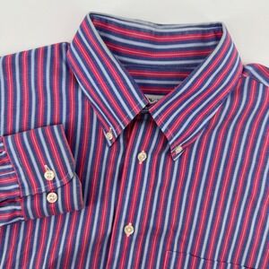 Bullock & Jones Button Down Shirt Men Large Blue Red Stripe Long Sleeve USA Made
